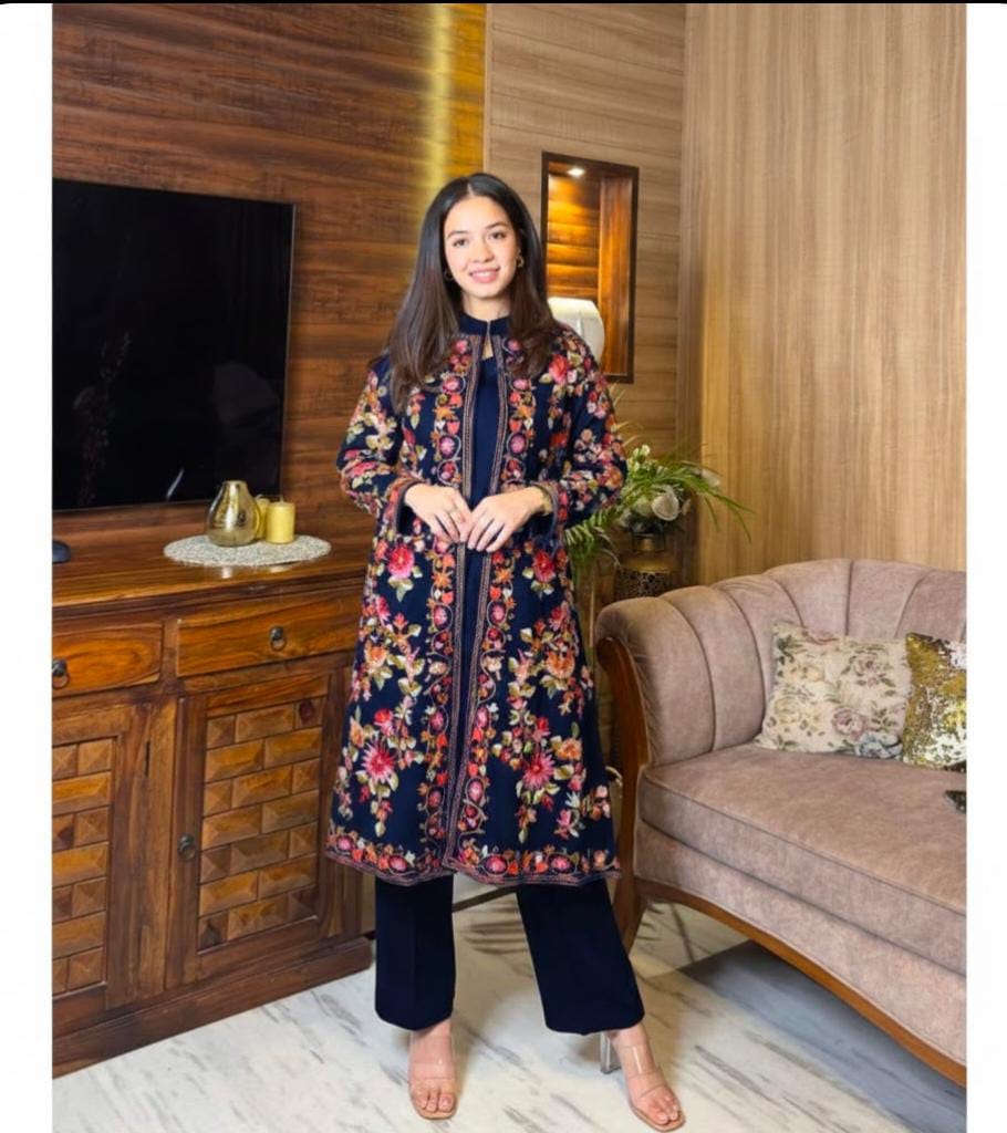 Front Full Heavy Embroidered Gown With Sleeveless Inner And Trouser 3Piece