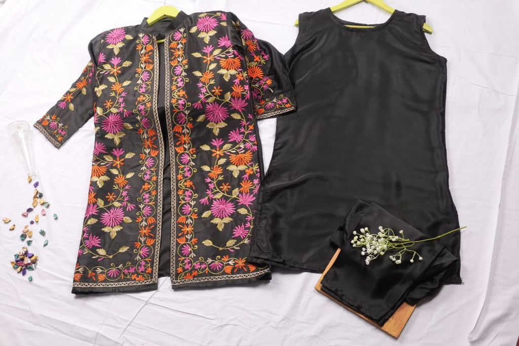 Front Full Heavy Embroidered Gown With Sleeveless Inner And Trouser 3Piece